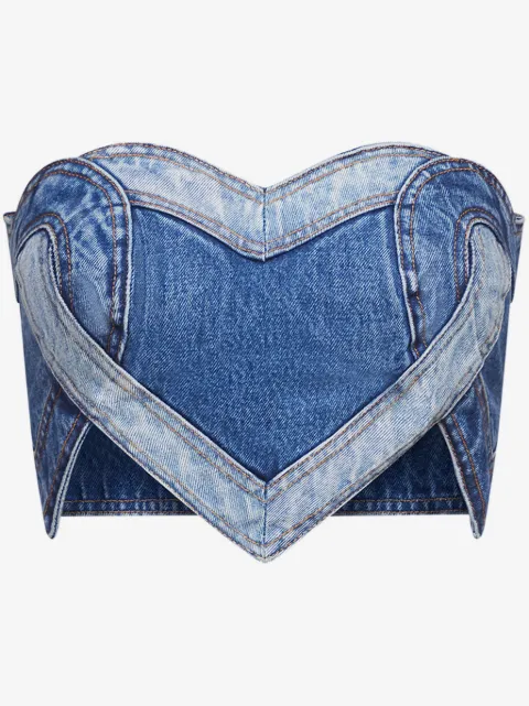 AREA patchwork heart-motif denim bandeau