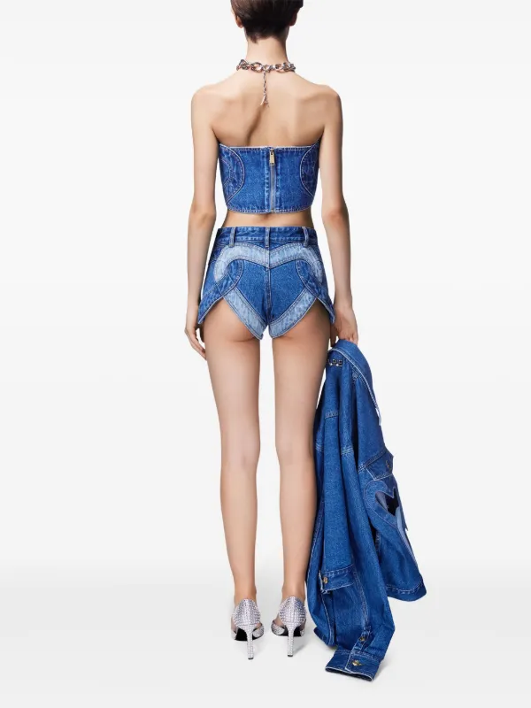 Haut Col Bateau Taille 18 George - Denim Bleu Avec Inserts En Dentelle - Manches 3/4 Ballon - Occasion Très Bon état
