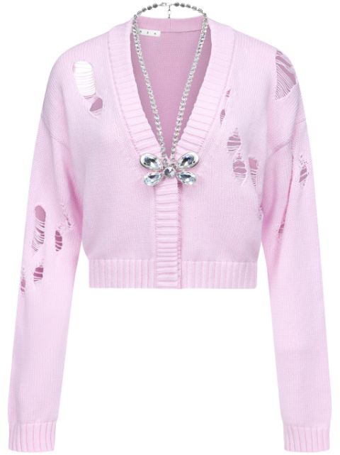 AREA butterfly-embellished organic cotton-blend cardigan