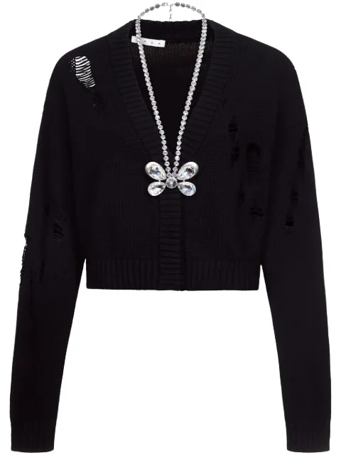 AREA butterfly-embellished organic cotton-blend cardigan