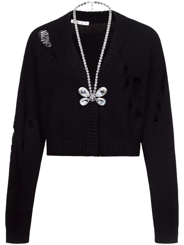 Area Butterfly-embellished Organic Cotton-blend Cardigan in Black