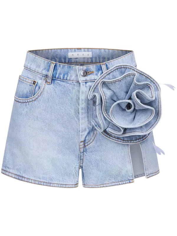 Area Floral-appliqué Denim Shorts in Blue