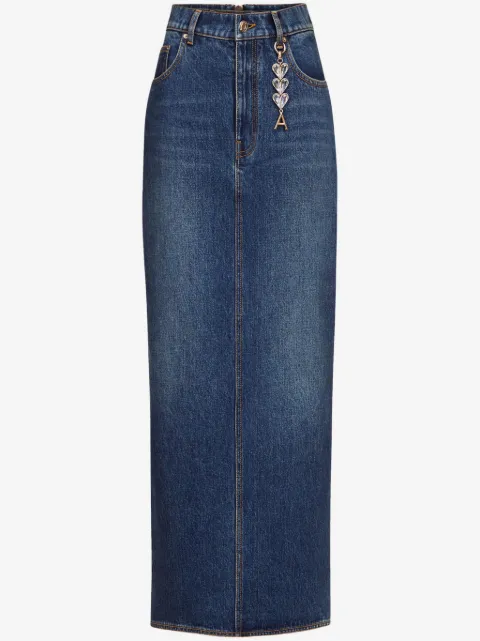 AREA logo-charm denim midi skirt