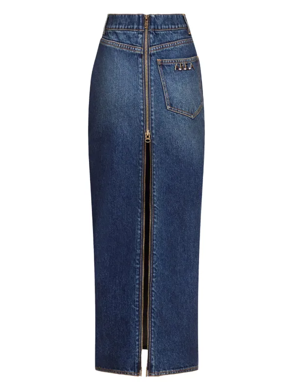 AREA logo-charm Denim Midi Skirt | Blue | FARFETCH