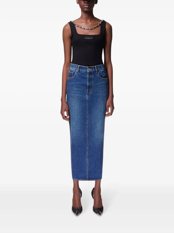 AREA logo-charm Denim Midi Skirt | Blue | FARFETCH
