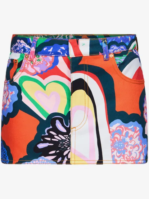 AREA abstract-print denim miniskirt