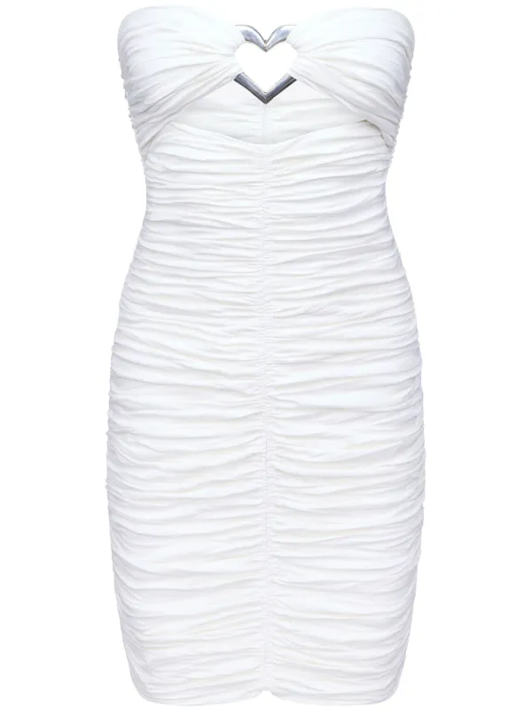 AREA heart-ring Ruched Mini Dress | White | FARFETCH