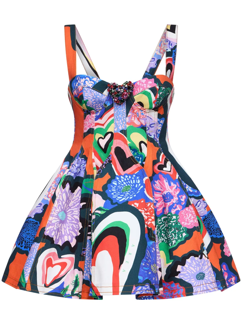 AREA heart-print flared minid ress | Orange | Image 1