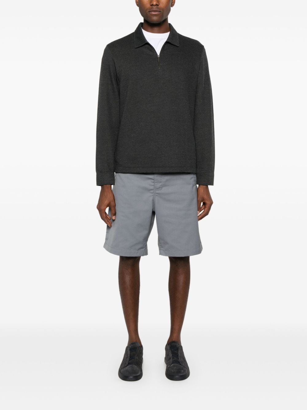 Vince diagonal-terry zip-up polo shirt - Grijs