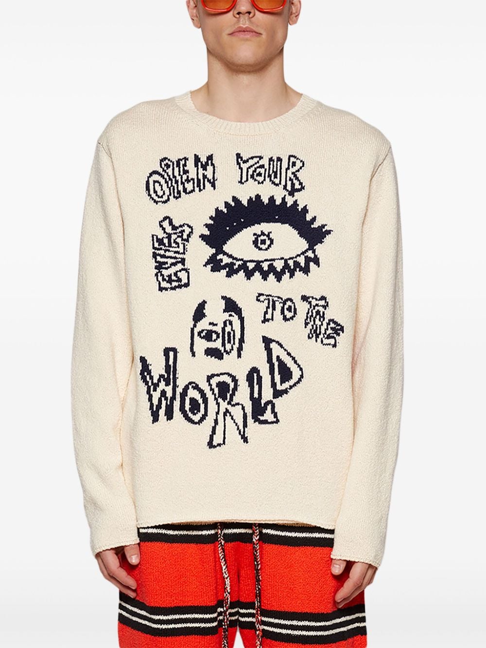 Shop The Elder Statesman Graphic Intarsia-knit Cotton Jumper In Neutrals