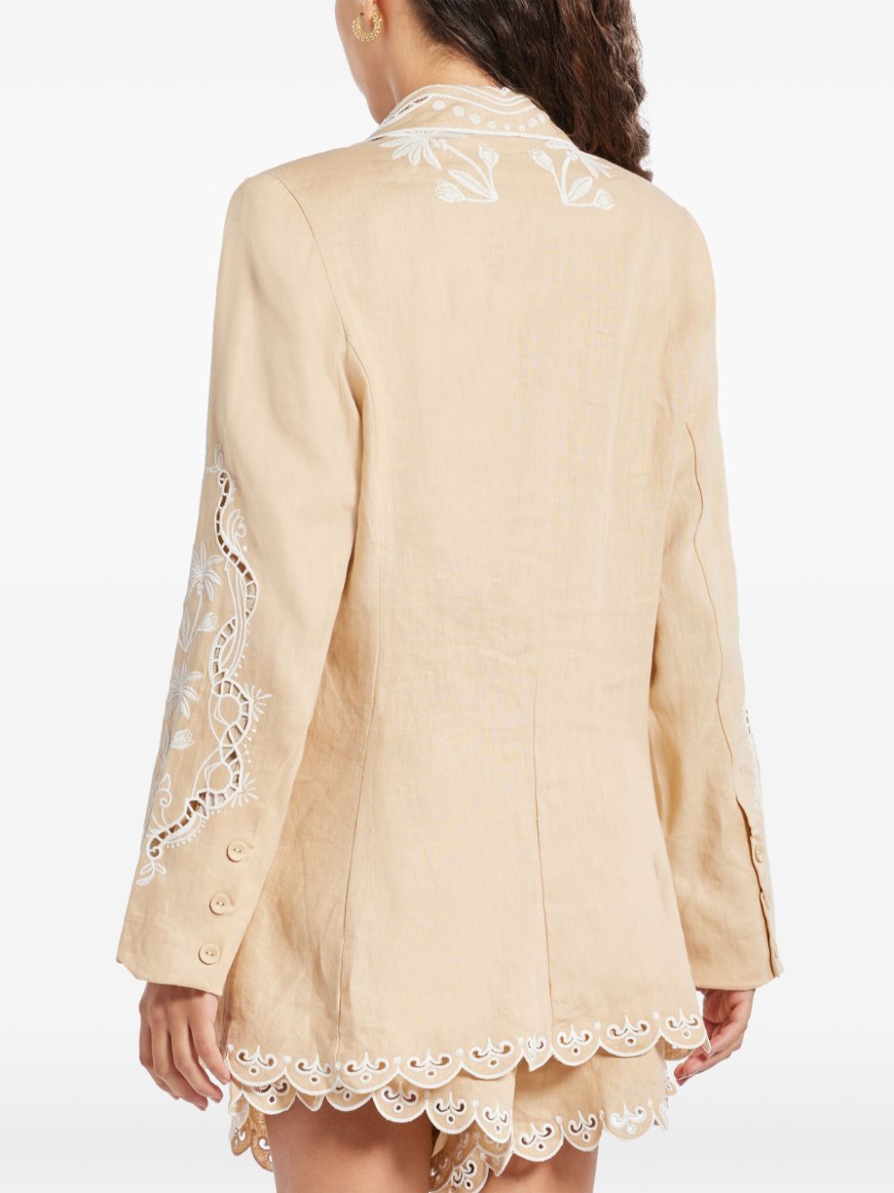 Shop Farm Rio Embroidered Linen Blazer In Neutrals