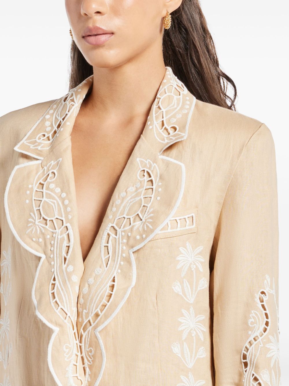 Shop Farm Rio Embroidered Linen Blazer In Neutrals