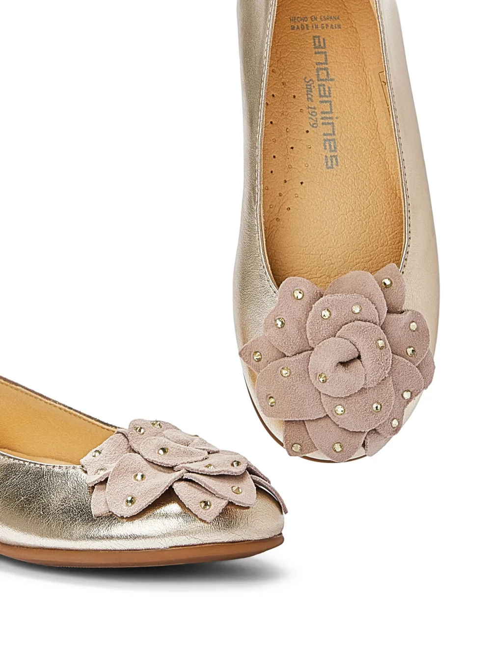 ANDANINES flower leather ballerina shoes Gold