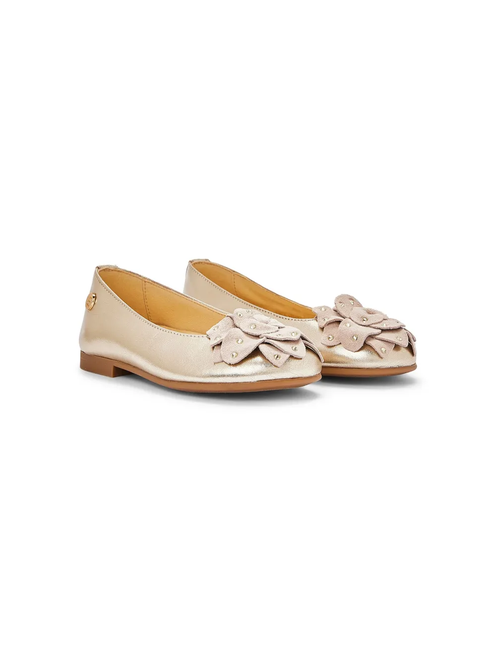 ANDANINES Leren ballerina's met bloe detail Goud