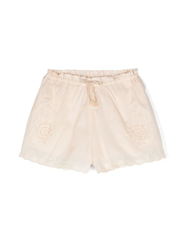 ZIMMERMANN Kids floral-embroidered Cotton Shorts Neutrals FARFETCH IN
