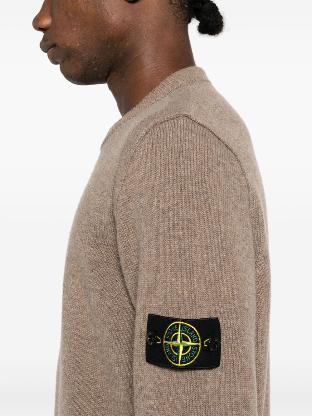 Shop Stone Island Compass-badge Fine-knit Jumper In Braun