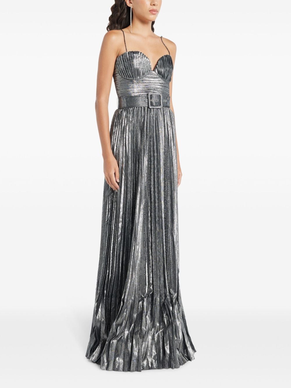 Shop Rebecca Vallance Belted Metallic Gown In 银色