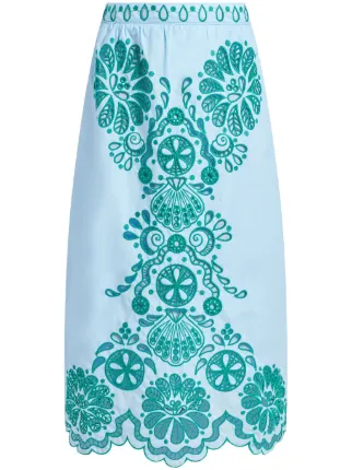 FARM Rio Graphic Richelieu Midi Skirt | Blue | FARFETCH BN