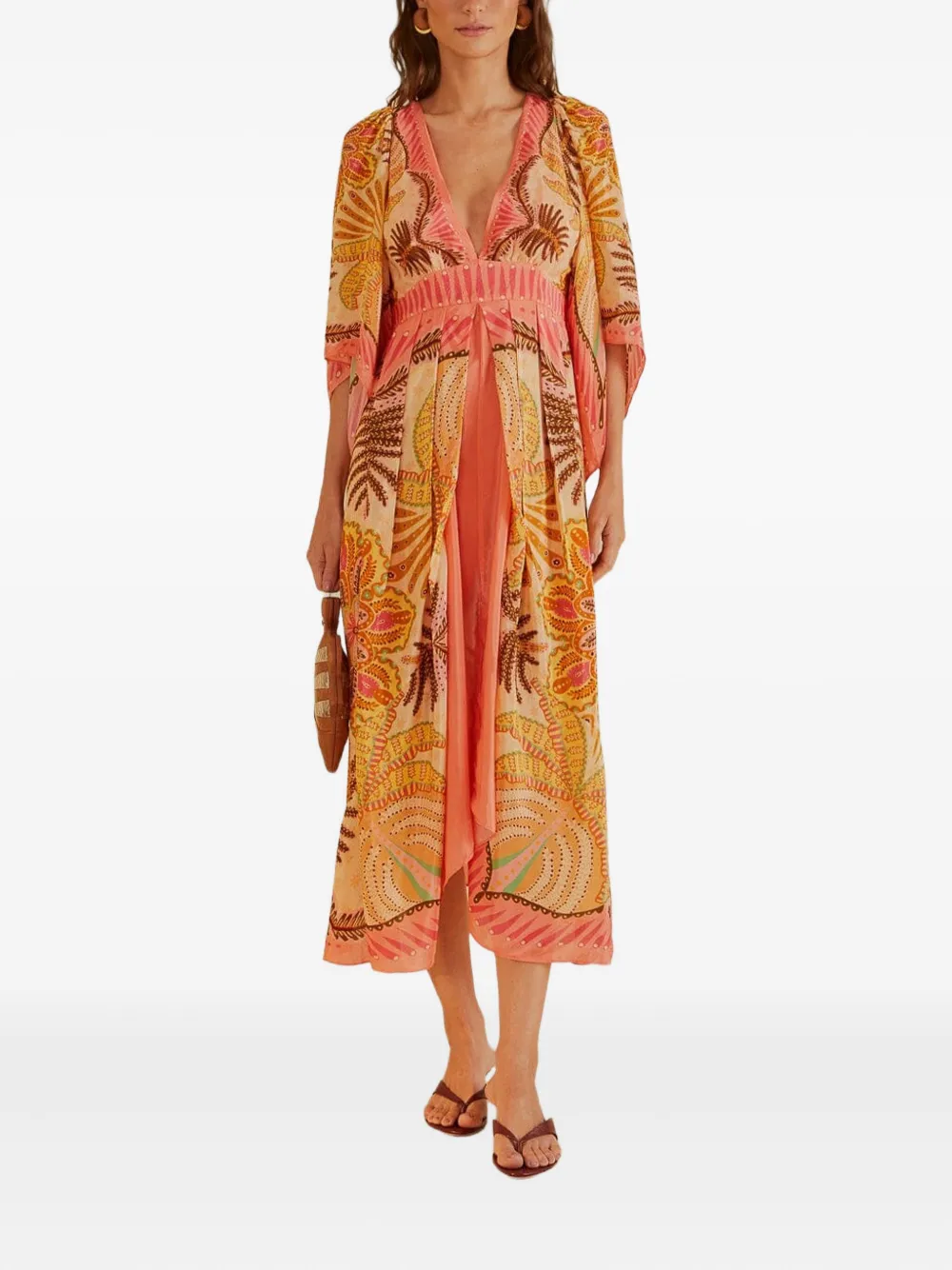 FARM Rio floral-print pleated maxi dress | Orange | Image 1