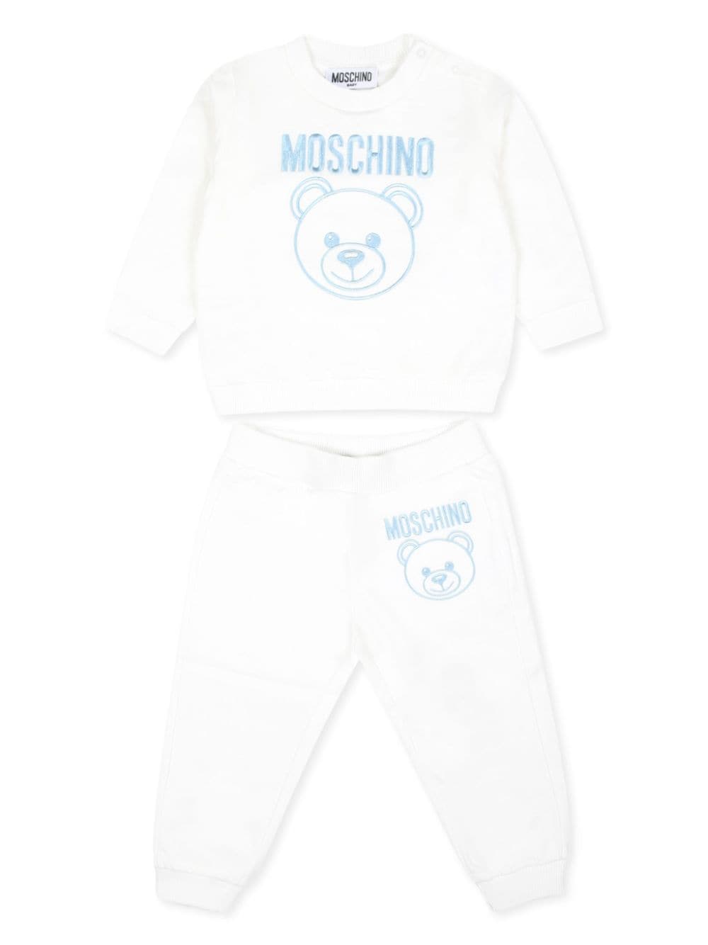 Moschino Kids Teddy Bear-embroidered cotton tracksuit - Bianco