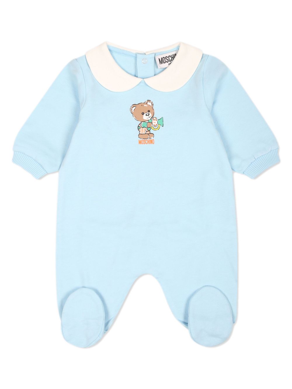 Moschino Kids teddy bear print ribbed sleeve babygrow - Blue