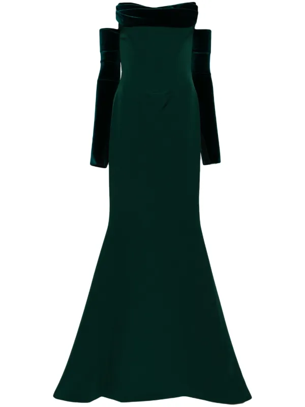 Rhea Costa Raven Crepe Gown | Green | FARFETCH JO