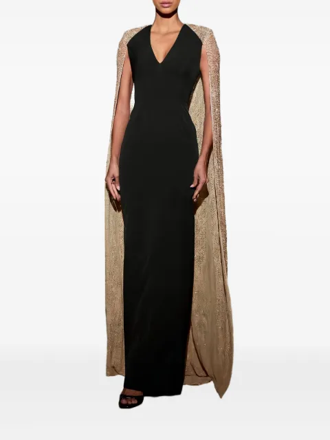 Rhea Costa Asma sequin-cape V-neck gown