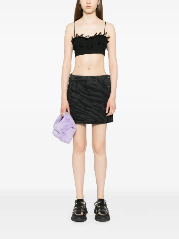 GANNI Print Denim A-Line Skirt in Big Leopard Almond Milk