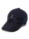 Brunello Cucinelli logo-embroidered flannel cap - Blue