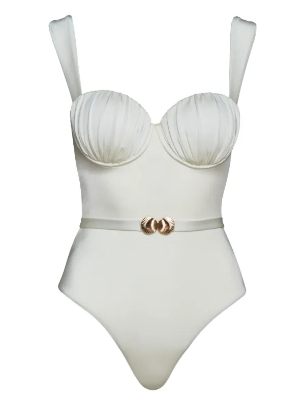 Noire Swimwear Belted Ruched Balconette Swimsuit White Farfetch