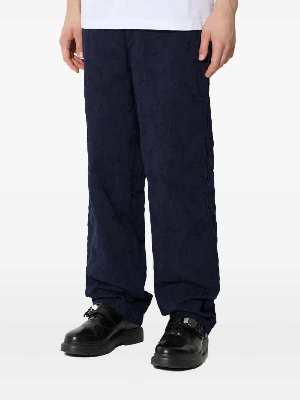 Corridor Broek met geborduurde bloemen - Blauw