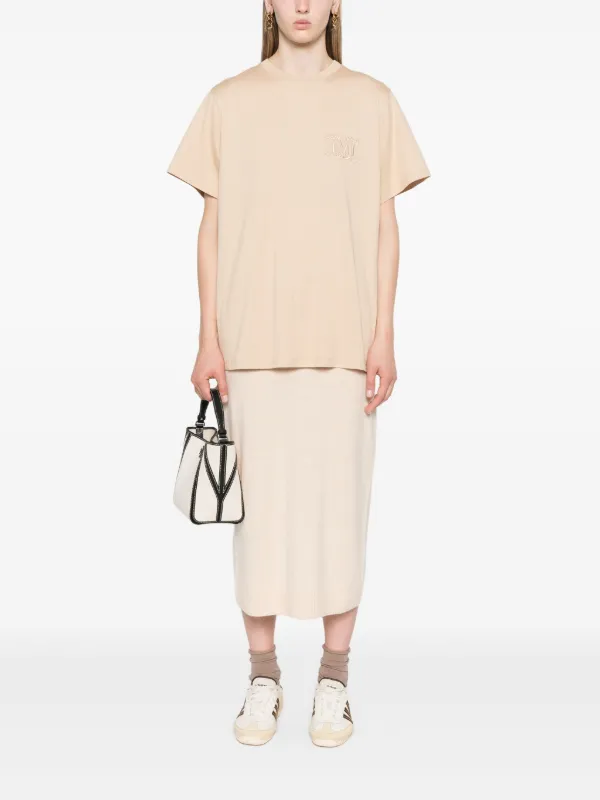 【国内発】MAX MARA MANGO コットン 刺繍 Tシャツ Max Mara Mango logo-embroidered T-shirt | Neutrals | FARFETCH