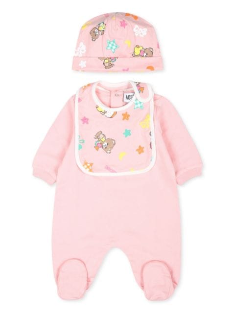 Moschino Kids multi print teddy bear babygrow set (set of three)