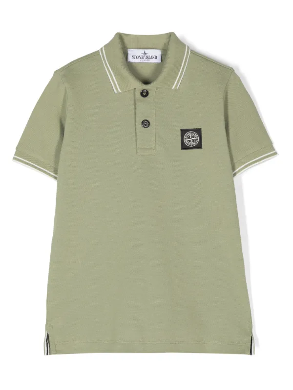 Stone Island Junior Compass patch Pique Polo Shirt Green FARFETCH