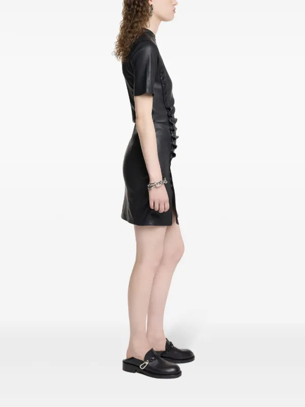 Rabanne Ruched Leather Mini Dress | Black | FARFETCH