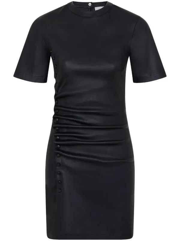 knee length dresses for ladies One Shoulder Faux Leather Ruched Dress – orianalifestyle.com