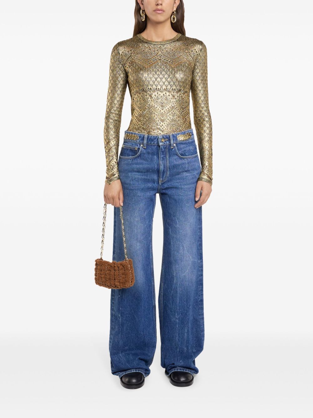 Shop Rabanne Metallic Knit Top In Gold