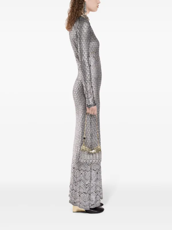 【Rabanne】ストライプメタリックニット maxiドレス Rabanne Metallic Knitted Maxi Dress | Silver | FARFETCH
