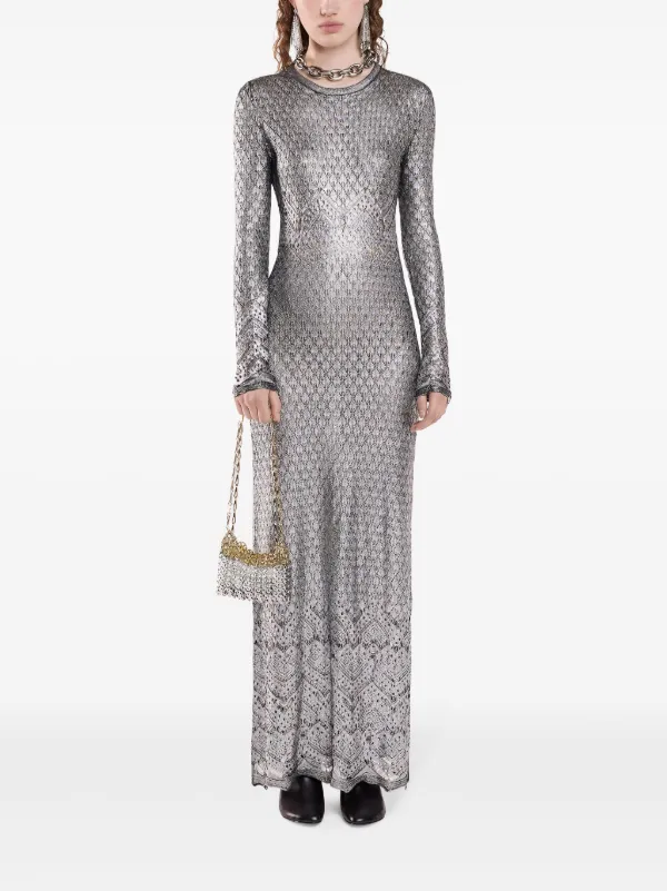 Rabanne Metallic Knitted Maxi Dress | Silver | FARFETCH