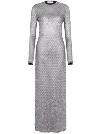 Rabanne Metallic Knitted Maxi Dress | Silver | FARFETCH BN