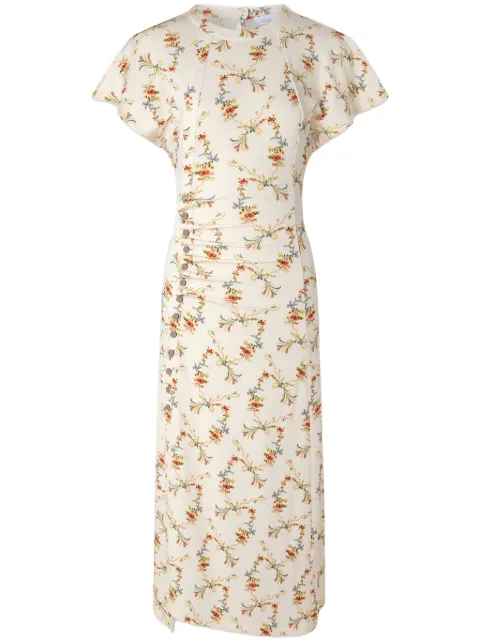 Rabanne vestido midi con diseño fruncido y estampado floral