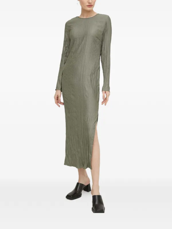 samsoe samsoe green dress Samsoe Samsoe Textured Long-sleeve Midi Dress