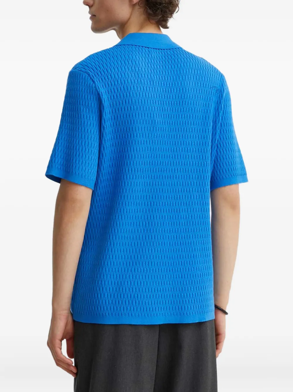 Samsoe & Samsoe Textured-effect Short-sleeve Shirt In Blue