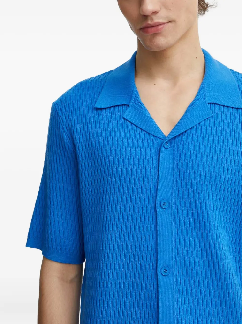Samsoe & Samsoe Textured-effect Short-sleeve Shirt In Blue