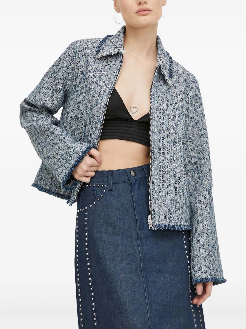 SAMSOE SAMSOE chamarra con efecto de tweed y cierre | azul | Image 1