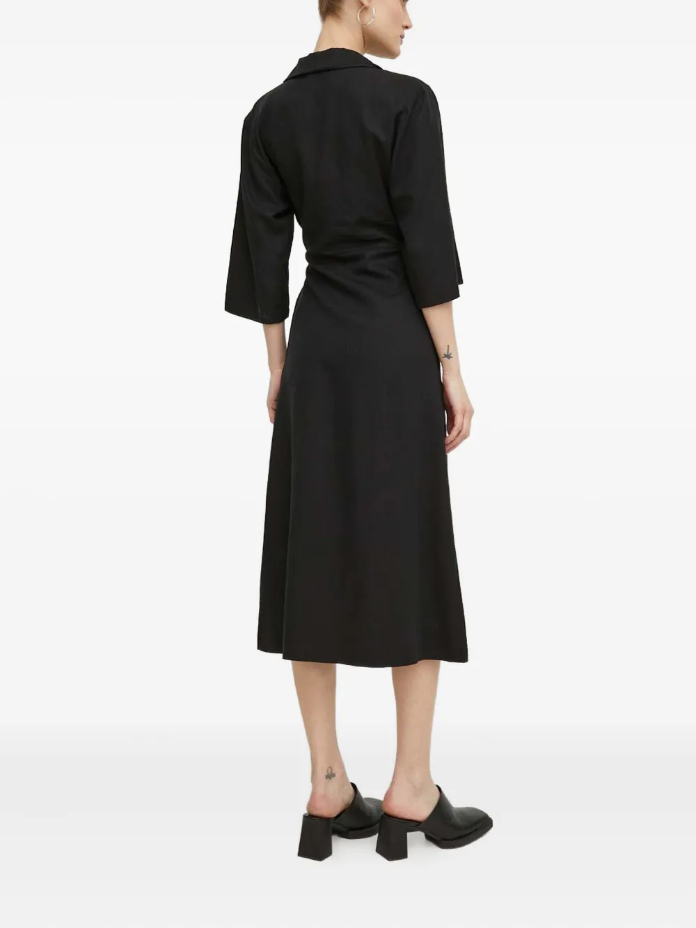 Samsoe & Samsoe Wrap-around Quarter-sleeve Midi Dress In Black