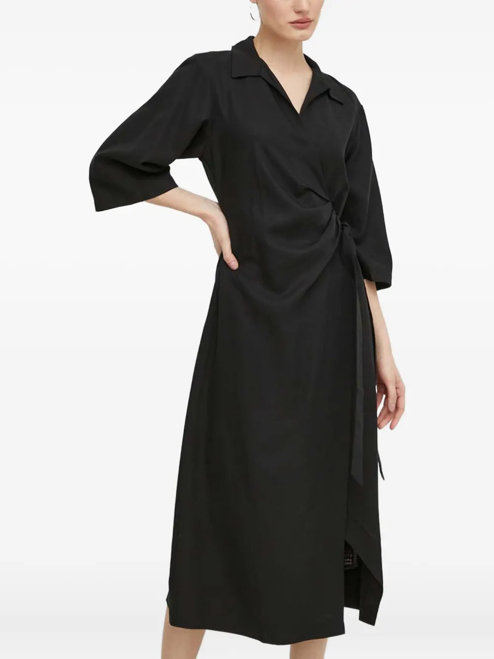 SAMSOE SAMSOE wrap-around quarter-sleeve midi dress | Black | Image 1