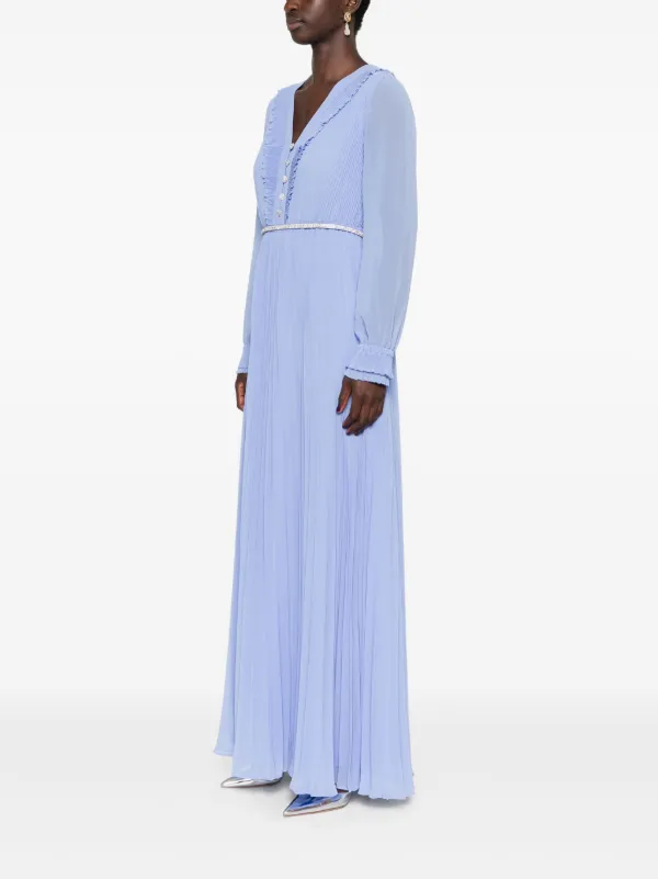 Self Portrait Pleated Chiffon Maxi Dress Blue FARFETCH CA