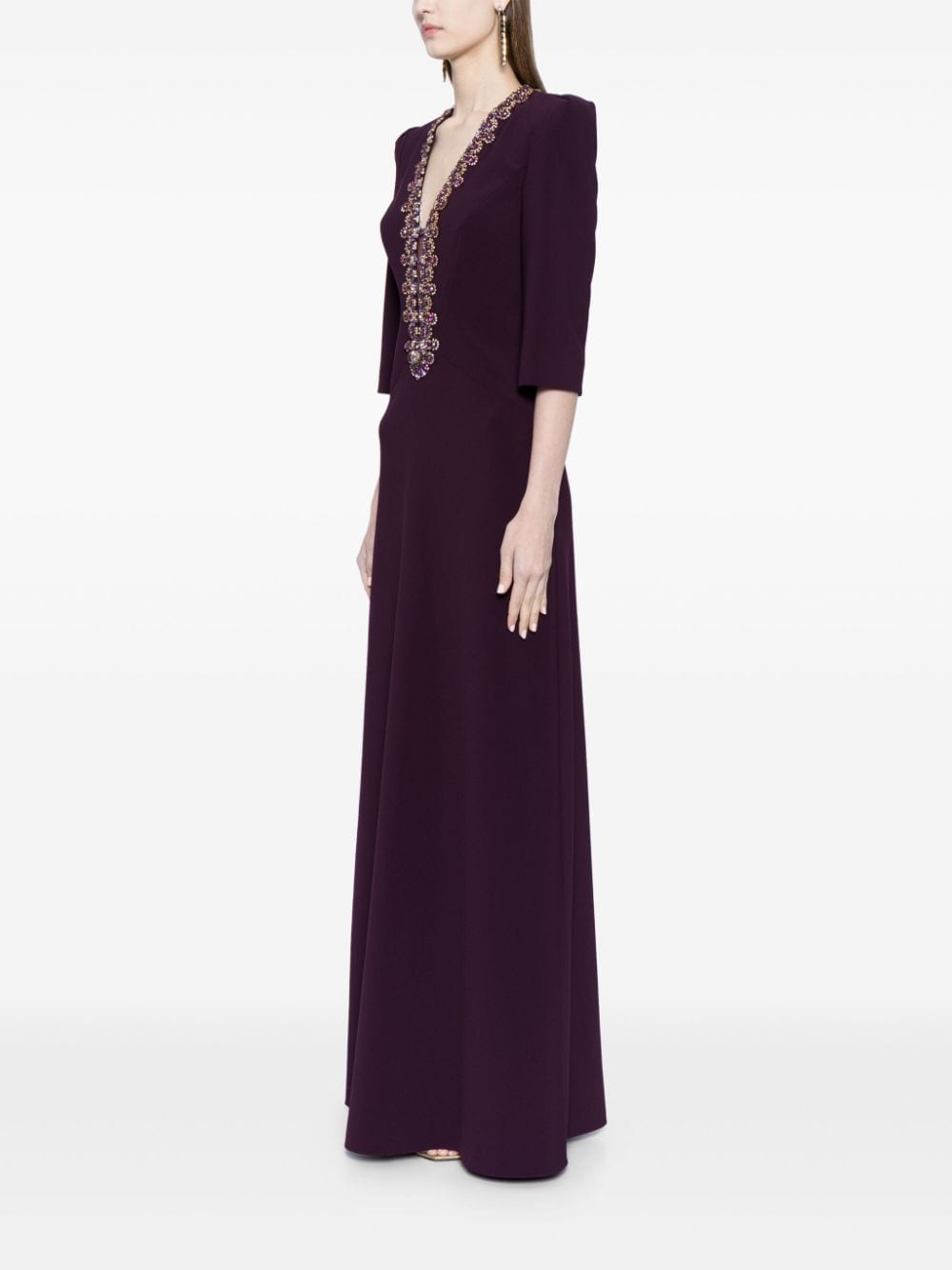 Shop Jenny Packham Rive Gauche Crystal-embellished Gown In Purple