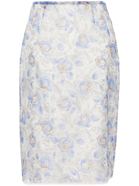 Prada floral-print sheer pencil skirt